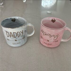 Mommy and Daddy Ceramic Mug Set - Pink and Gray